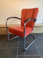 Gispen 412S fauteuil, chroom, steenrood leder, Huis en Inrichting, Fauteuils, Design, 75 tot 100 cm, Zo goed als nieuw, Leer