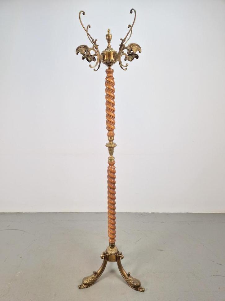 Regency staande kapstok Barley twist hout messing leeuwenkop, Huis en Inrichting, Woonaccessoires | Kapstokken, Gebruikt, Staande kapstok