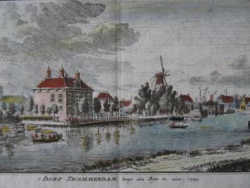 gravure kleur dorp Zwammerdam langs Rijn, Spilman 1749 beschikbaar voor biedingen