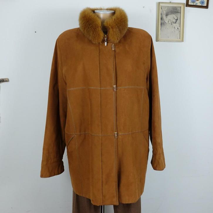 Marcona faux suède jas faux bont kraag goud hardware 44, Kleding | Dames, Jassen | Winter, Zo goed als nieuw, Maat 42/44 (L), Bruin