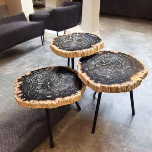 versteend houten salontafels set van 3, Huis en Inrichting, Tafels | Salontafels, Nieuw, Minder dan 50 cm, Ophalen of Verzenden