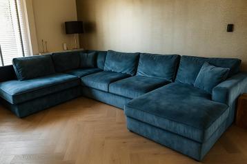 Bank hoekbank in luxe blauw/groene velvet stof beschikbaar voor biedingen