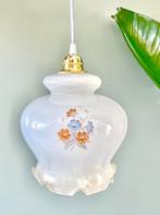 Vintage glazen bloemen lampenkap hanglamp lamp, Huis en Inrichting, Lampen | Hanglampen, Ophalen of Verzenden, Gebruikt, Glas
