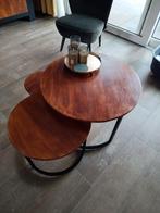 Set van 3 salontafels zwart met teak, Huis en Inrichting, Tafels | Salontafels, Ophalen, Gebruikt, 50 tot 100 cm, Rond