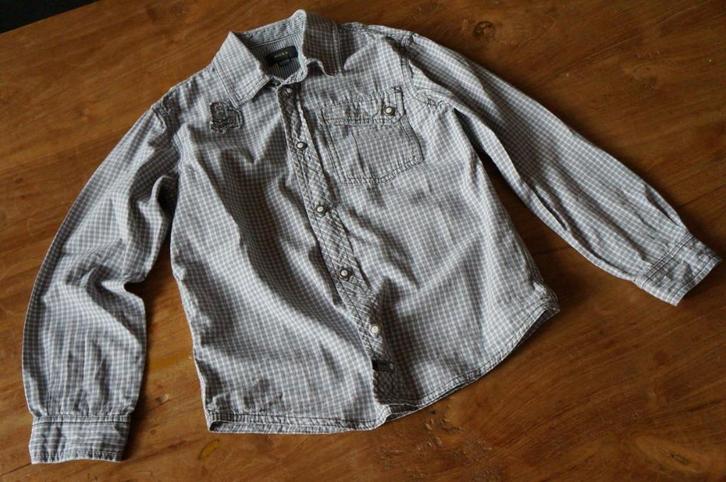 Blouse grijs-wit geruit (122-128) MEXX Zo goed als nieuw!, Kinderen en Baby's, Kinderkleding | Maat 122, Jongen, Overhemd of Blouse