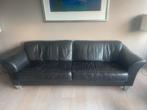 Zwarte lederen 3-zits design bank, Huis en Inrichting, Banken | Bankstellen, Ophalen, Gebruikt, Driepersoons, Rechte bank