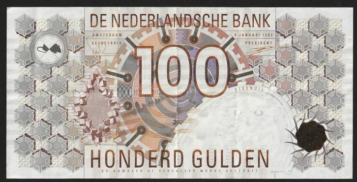 100 gld 1992 1003245107 (steenuil) net exemplaar, Postzegels en Munten, Bankbiljetten | Nederland, 100 gulden, Ophalen of Verzenden