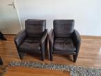 Twee Donkerbruine Lederen Fauteuils, Ophalen, Zo goed als nieuw, Leer