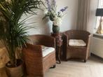 2 BIRMA RIET ROTAN FAUTEUILS STOELEN ROOMWITTE KUSSENS, Ophalen, 75 tot 100 cm, 50 tot 75 cm