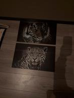 2 Glasschilderijen met Tijger en Luipaard, Huis en Inrichting, Ophalen, Zo goed als nieuw, Schilderij, Minder dan 50 cm