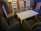 Salontafel en diverse stoelen, Huis en Inrichting, Stoelen, Vijf, Zes of meer stoelen, Grijs, Gebruikt, Ophalen of Verzenden