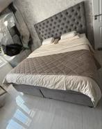 Mooie grijze lederen boxspring - totaalBED, Ophalen, Tweepersoons, Zo goed als nieuw, 180 cm