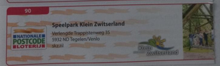 Postcodeloterij bon 90 Speelpark Klein Zwitserland, Tickets en Kaartjes, Kortingen en Cadeaubonnen, Drie personen of meer, Pretpark