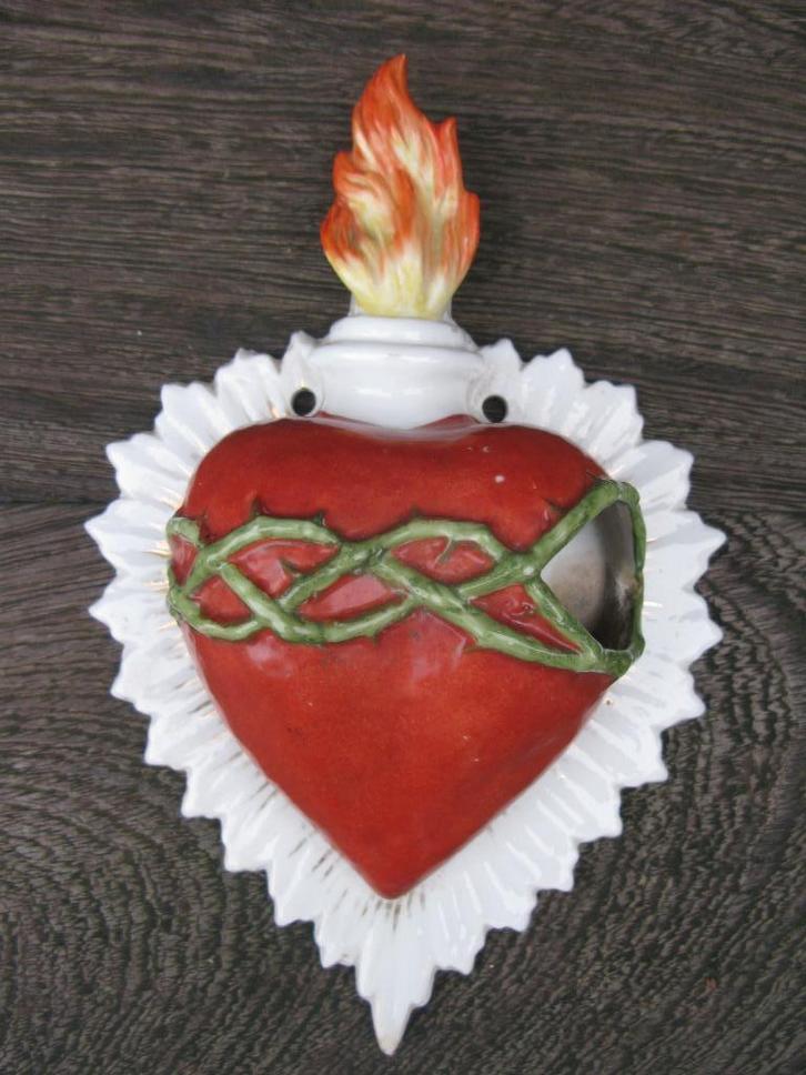 WIJWATERBAKJE PORSELEIN HEILIG HART ANTIEK, Antiek en Kunst, Antiek | Religie, Ophalen of Verzenden