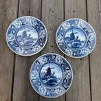 Drie Delfts Blauwe Borden met Molen van Boch Belgium, Antiek en Kunst, Antiek | Wandborden en Tegels, Ophalen of Verzenden