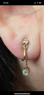 Antieke 14 karaat gouden schroefoorbellen met diamanten, Sieraden, Tassen en Uiterlijk, Antieke sieraden, Ophalen of Verzenden