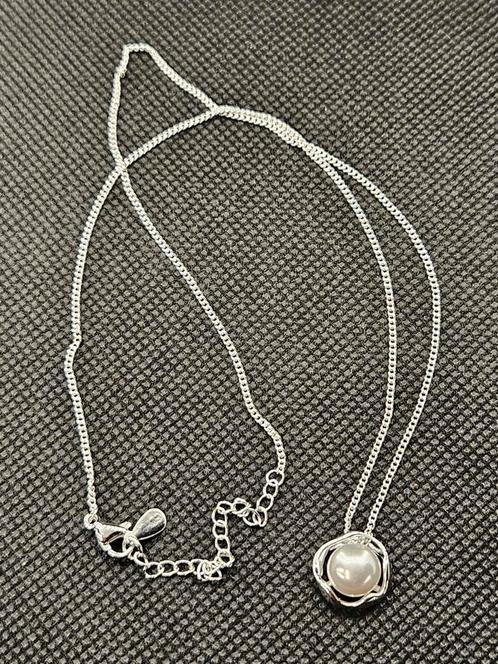 Antiek stijl 925 zilveren ketting met zoetwaterparel., Sieraden, Tassen en Uiterlijk, Kettingen, Nieuw, Zilver, Zilver, Ophalen of Verzenden