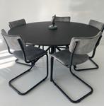 Stoelen eettafel Dykmeyer grijs groen 5 stuks zgan, Ophalen, Zo goed als nieuw, Grijs, Stof