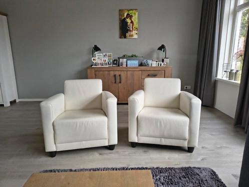 2 witte leren stoelen, Huis en Inrichting, Fauteuils, Gebruikt, 75 tot 100 cm, Ophalen