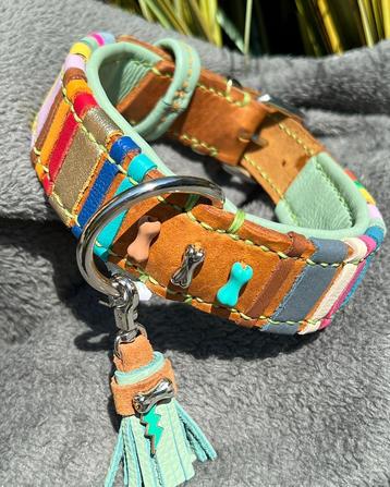 Luxe Halsband cognac leer mintgroen multi nappa deco 35-44 beschikbaar voor biedingen