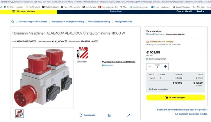 Krachtstroom inschakelautomaat Holzmann ALA1_400V, Doe-het-zelf en Verbouw, Overige Doe-het-zelf en Verbouw, Zo goed als nieuw