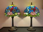 2 tafellampen tiffany stijl glas in lood met libelles, Huis en Inrichting, Baak, Ophalen of Verzenden, Glas, Minder dan 50 cm