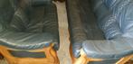 3+2 zits sofa blank eiken met leder, Huis en Inrichting, Banken | Sofa's en Chaises Longues, Ophalen, Gebruikt, Stof