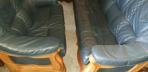 3+2 zits sofa blank eiken met leder, Huis en Inrichting, Banken | Sofa's en Chaises Longues, Gebruikt, Stof, Ophalen