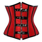 Rood met zwart korset steampunk gothic leren gespen dames, Kleding | Dames, Verzenden, Body of Korset