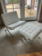 Barcelona Chair met Hocker - Wit Leer, Huis en Inrichting, Ophalen, Zo goed als nieuw, Rechthoekig, Metaal
