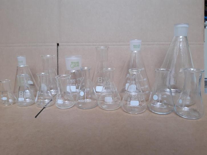 laboratorium erlenmeyer flask glaswerk Schott Duran korting, Hobby en Vrije tijd, Overige Hobby en Vrije tijd, Gebruikt, Ophalen
