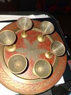 Vintage Bronzen Dienblad met 6 Borrelglaasjes, Ophalen of Verzenden, Brons