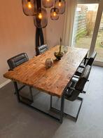 Eiken eettafel met 6 stoelen, zeer netjes, Ophalen, Zwart, Hout, Zo goed als nieuw