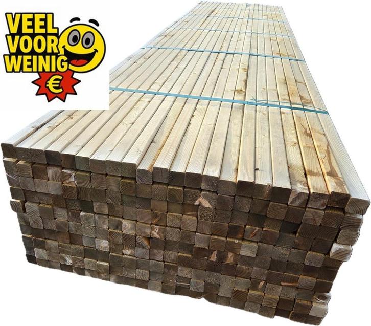 VEEL VOOR WEINIG AANBIEDING -  balken 5x5 cm Geïmpregneerd, Tuin en Terras, Palen, Balken en Planken, Nieuw, Balken, 250 cm of meer