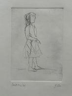 Jef Diederen, ets, staand meisje, Ophalen of Verzenden
