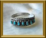 Oude zilveren ring met turkoois blauwe steentjes, Navajo, Sieraden, Tassen en Uiterlijk, Antieke sieraden, Ophalen of Verzenden
