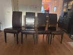 4 Bruine Lederen Eetkamerstoelen, Huis en Inrichting, Stoelen, Ophalen, Gebruikt, Bruin, Leer