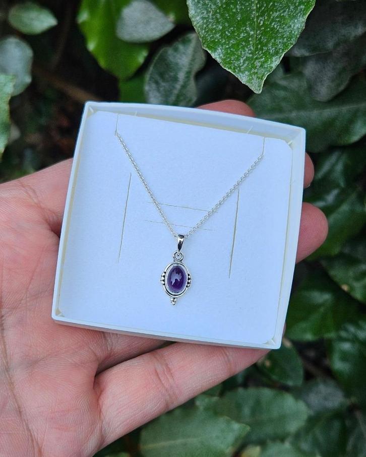 Amethist Ketting - Ciel - Echt Zilver, Sieraden, Tassen en Uiterlijk, Kettingen, Nieuw, Zilver, Zilver, Met edelsteen, Met hanger