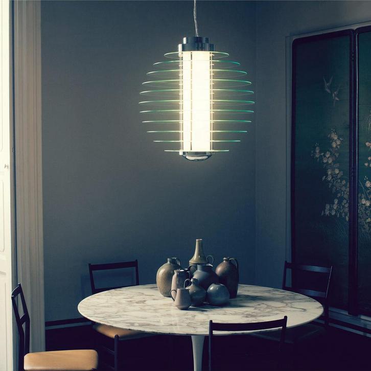 Fontana Arte hanglamp 0024 design Gio Ponte, Huis en Inrichting, Lampen | Hanglampen, Zo goed als nieuw, 75 cm of meer, Glas, Metaal