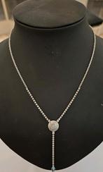 14 karaats witgouden schakel ketting zirkonia's Aquamarijn, Met hanger, Ophalen of Verzenden, Zo goed als nieuw, Goud