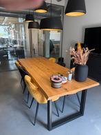 Boomstamtafel 240cm + 6 Stoelen, Ophalen, 100 tot 150 cm, Eikenhout, 200 cm of meer