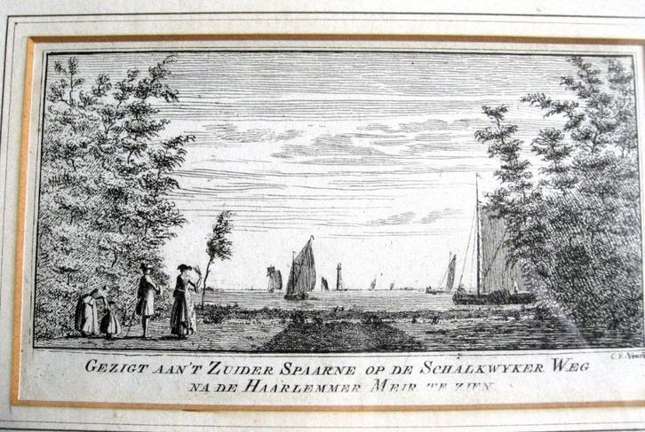 Kopergravure Gezigt aan 't Zuider Spaarne, C v. Noorde 1763, Antiek en Kunst, Kunst | Etsen en Gravures, Ophalen of Verzenden