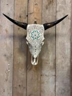 Mooie gegraveerde koe schedel XL, Ophalen of Verzenden, Nieuw, Overige soorten, Schedel