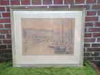 Antieke gravure, gezicht op Grote kerk, gedateerd 1918., Ophalen
