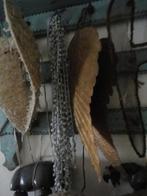 antiek FRANS LICHTBLAUW POMPONBAND + LINT, pompon band, Ophalen of Verzenden