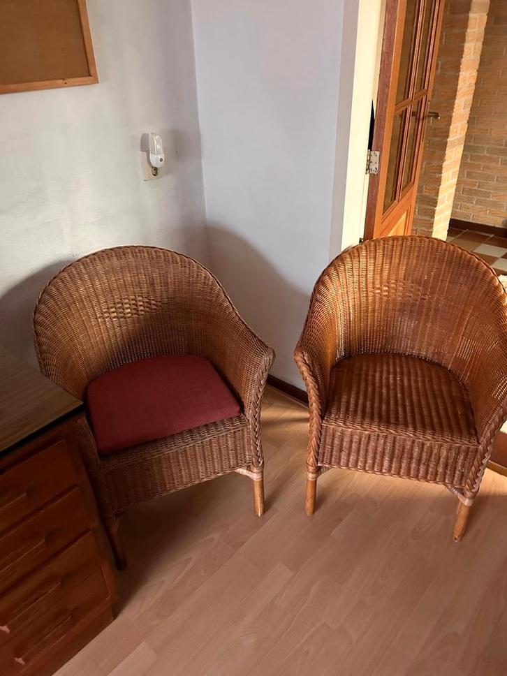 Rieten stoelen, Huis en Inrichting, Stoelen, Gebruikt, Vier, Riet of Rotan, Bruin, Ophalen