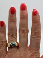V166 Prachtige zilveren bicolor ring aquamarijn maat 19, Sieraden, Tassen en Uiterlijk, Ringen, 19 tot 20, Ophalen of Verzenden