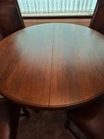 Zeer nette ronde uitschuifbare eettafel met 4 stoelen, Ophalen, Zo goed als nieuw, Vier personen, 100 tot 150 cm