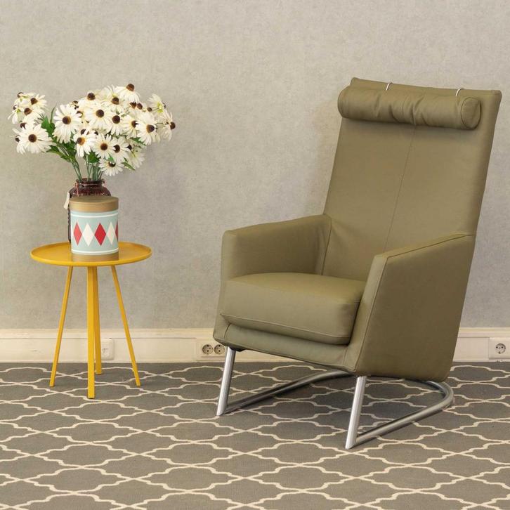 2x Montis Madonna fauteuils olijfgroen leder, Huis en Inrichting, Fauteuils, Zo goed als nieuw, Leer, Ophalen of Verzenden