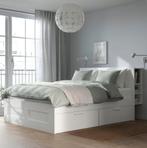 Compleet Ikea Brimnes bed,lattenbodems,matrassen,hoofdbord., Wit, Tweepersoons, Ophalen of Verzenden, Zo goed als nieuw